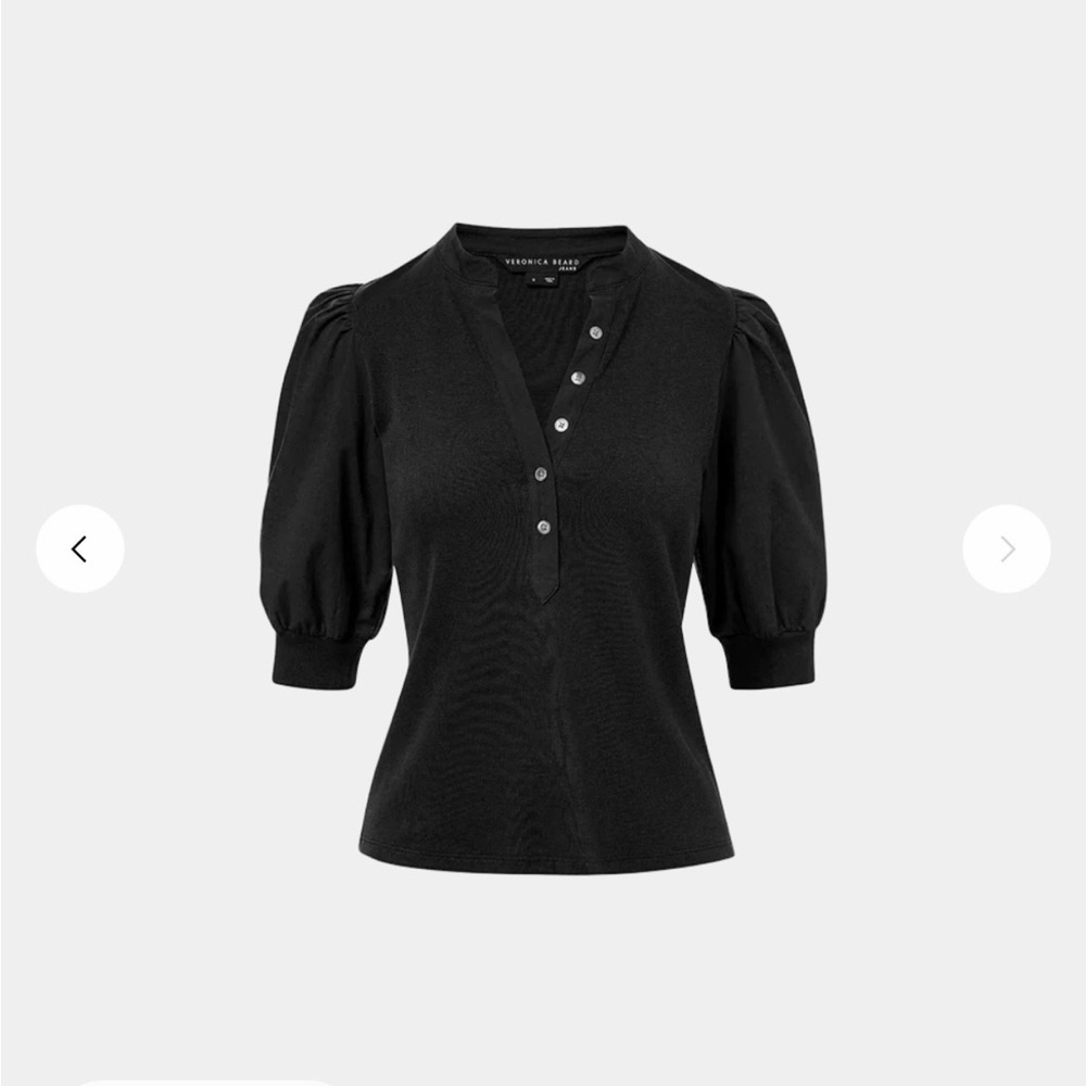 Veronica Beard Coralee Puff-Sleeve Top
Ribbed Split-Band Collar Top Black XS
